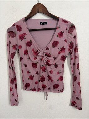Y2k Self Esteem XS Pink Floral Babydoll Long Sleeve Mesh Top Fairy Grunge